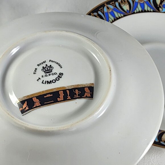 Vintage Limoges Egyptian Espresso Cup and Saucer Set Royal Porcelain EGP France - Picture 9 of 11